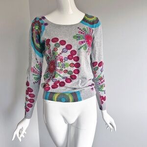Desigual Cotton blend sweater, Geometric pattern grey, Size S